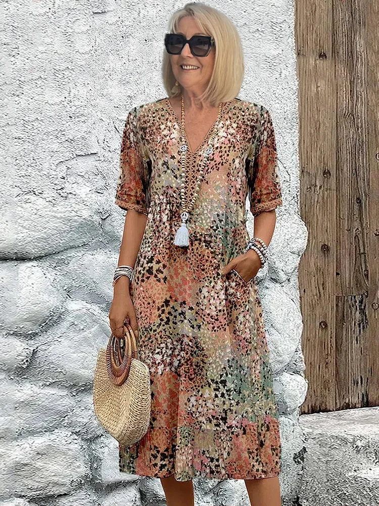 Danielle - Vestido midi vibrante para mujer con bolsillos