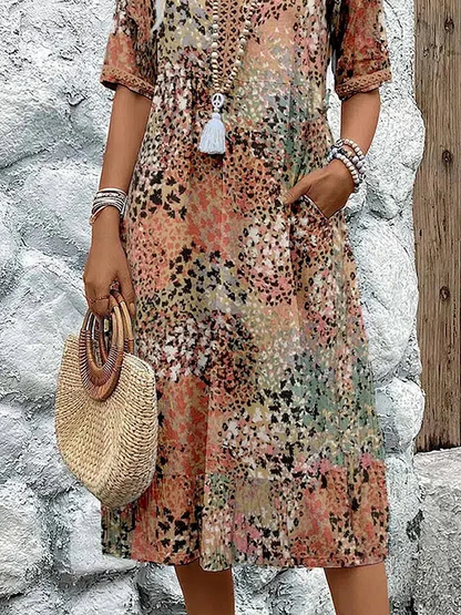 Danielle - Vestido midi vibrante para mujer con bolsillos