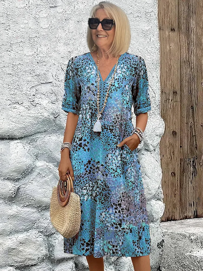 Danielle - Vestido midi vibrante para mujer con bolsillos