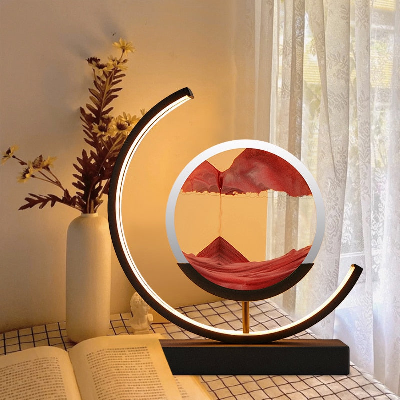 Lámpara de mesa moderna luz LED de arte de arena