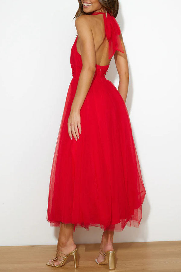 Pearlina - Vestido de malla elegante con cuello alto
