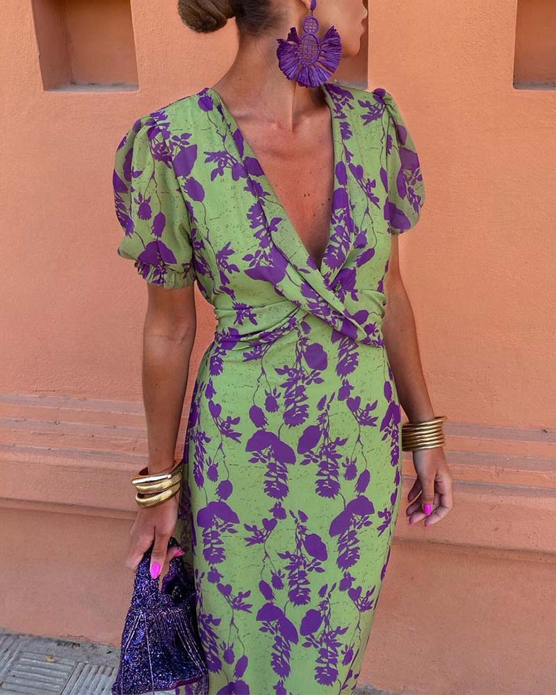 Della - Abito boho da donna con stampa floreale plissettata