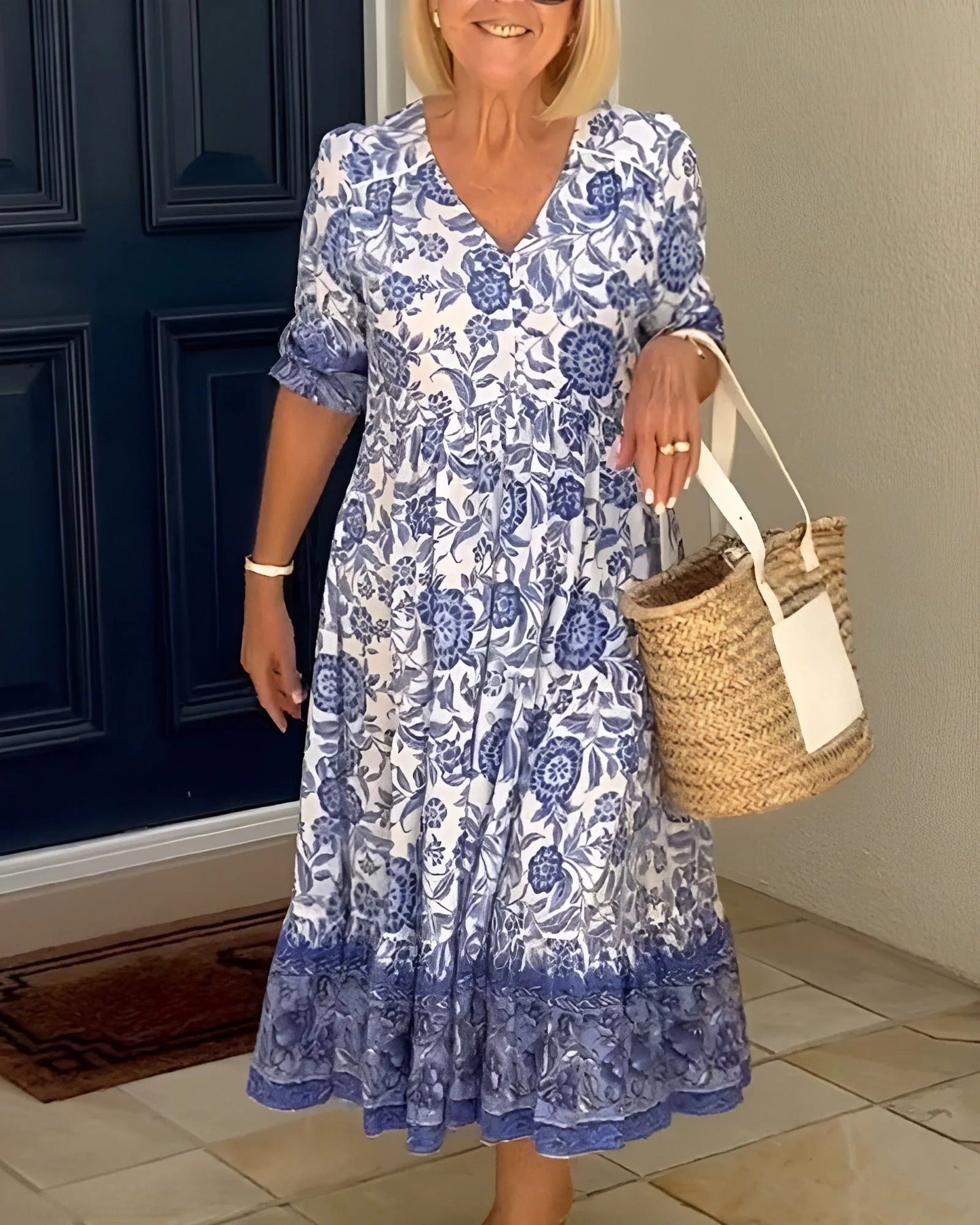 Luna - Vestido elegante floral con escote en V