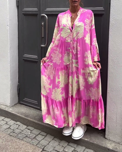Giavanna - Vestido Largo Casual con Mangas Acampanadas Estampado