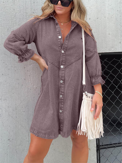 Galilea - Vestido midi de mezclilla con cuello vuelto chic