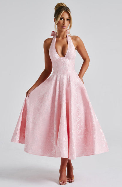 Renata - Maxi con cintura ajustable de encaje jacquard