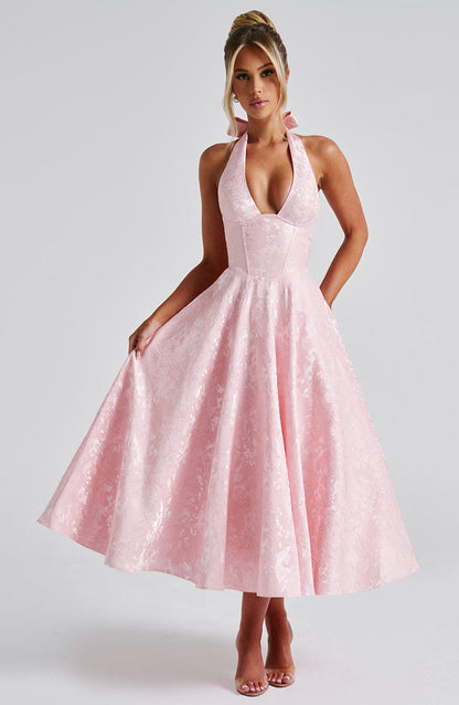 Renata - Maxi con cintura ajustable de encaje jacquard