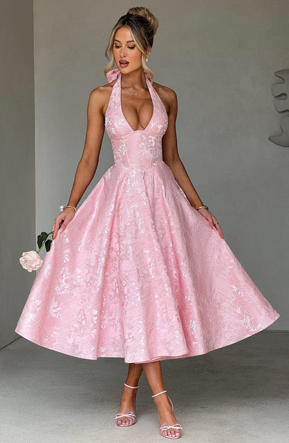 Renata - Maxi con cintura ajustable de encaje jacquard