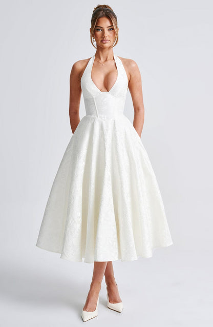 Renata - Maxi con cintura ajustable de encaje jacquard