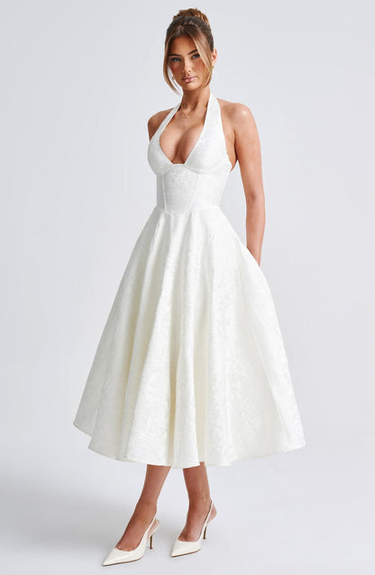Renata - Maxi con cintura ajustable de encaje jacquard