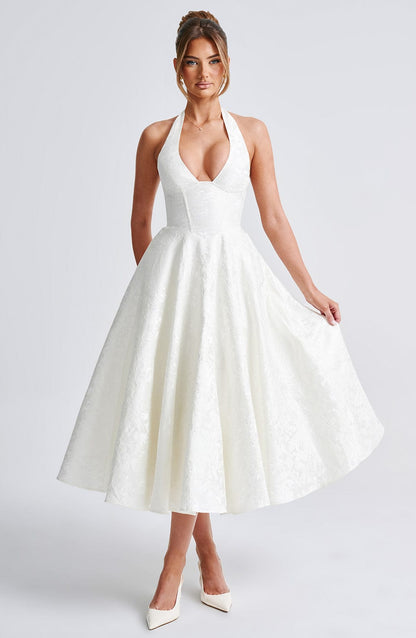 Renata - Maxi con cintura ajustable de encaje jacquard