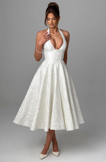 Renata - Maxi con cintura ajustable de encaje jacquard