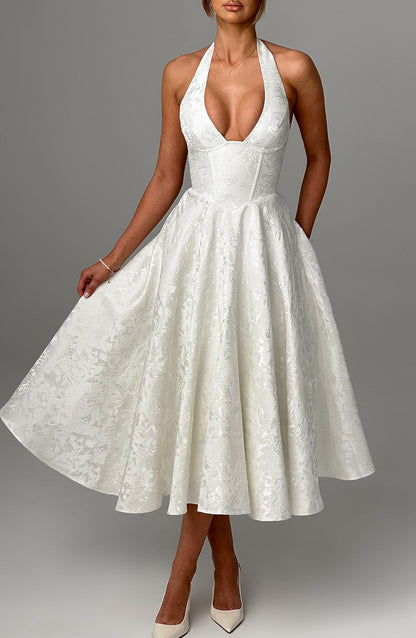 Renata - Maxi con cintura ajustable de encaje jacquard