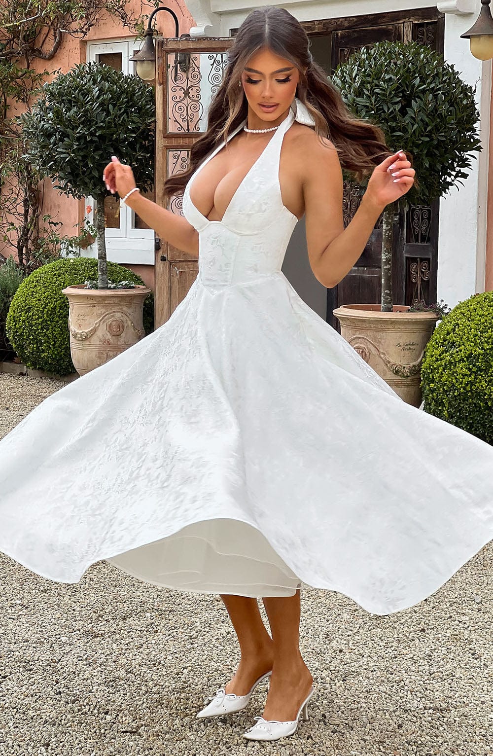 Renata - Maxi con cintura ajustable de encaje jacquard