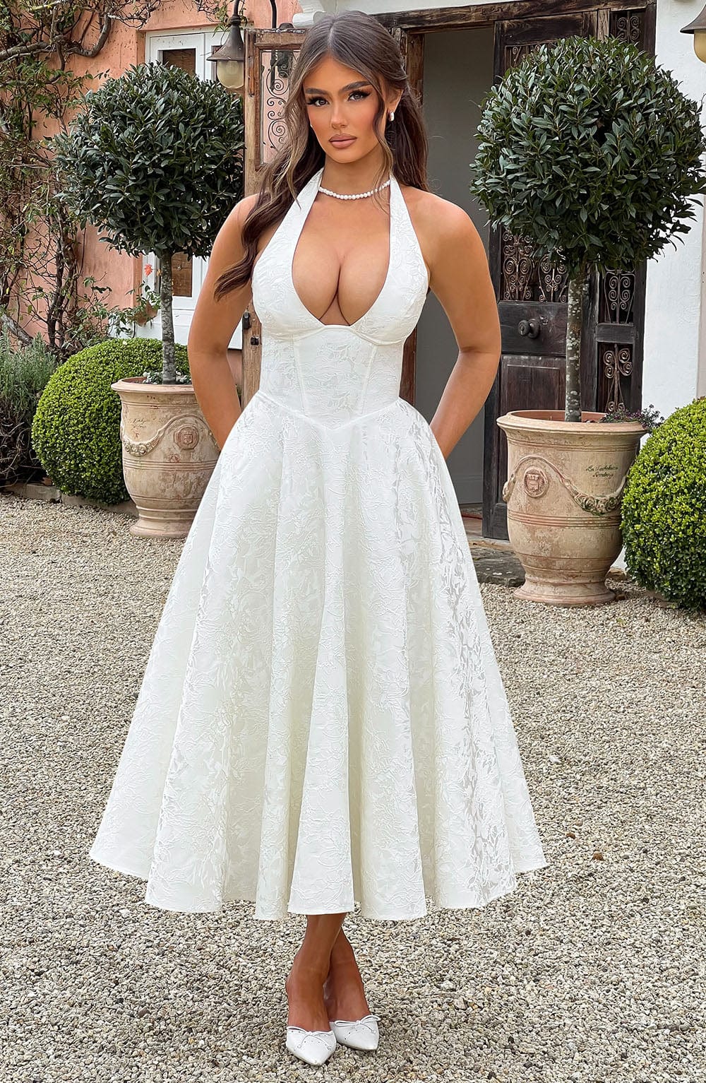 Renata - Maxi con cintura ajustable de encaje jacquard