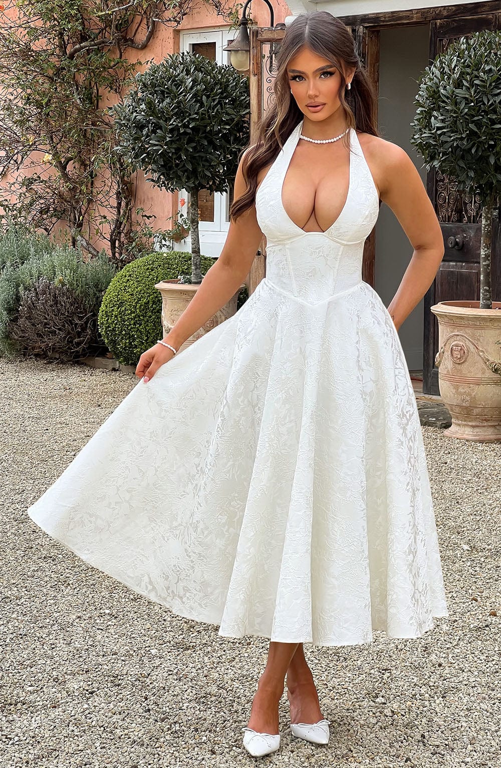 Renata - Maxi con cintura ajustable de encaje jacquard