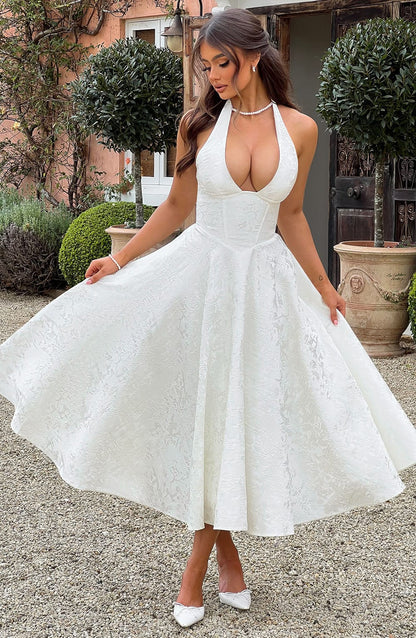 Renata - Maxi con cintura ajustable de encaje jacquard