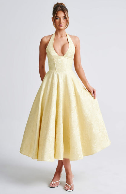 Renata - Maxi con cintura ajustable de encaje jacquard