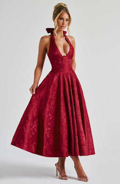 Renata - Maxi con cintura ajustable de encaje jacquard