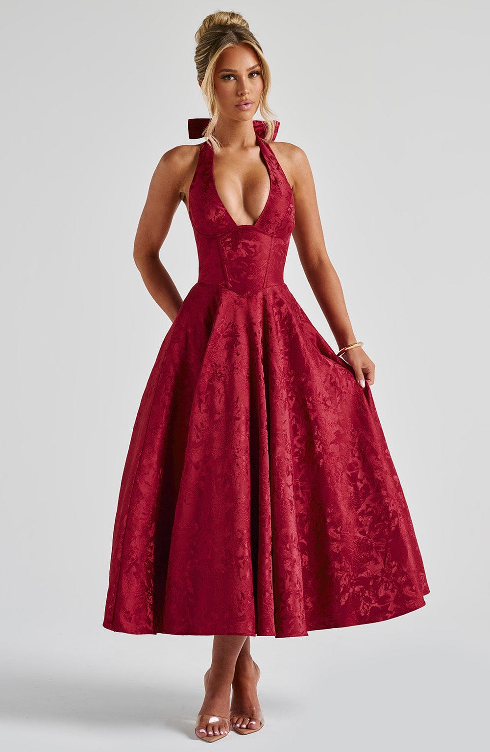 Renata - Maxi con cintura ajustable de encaje jacquard