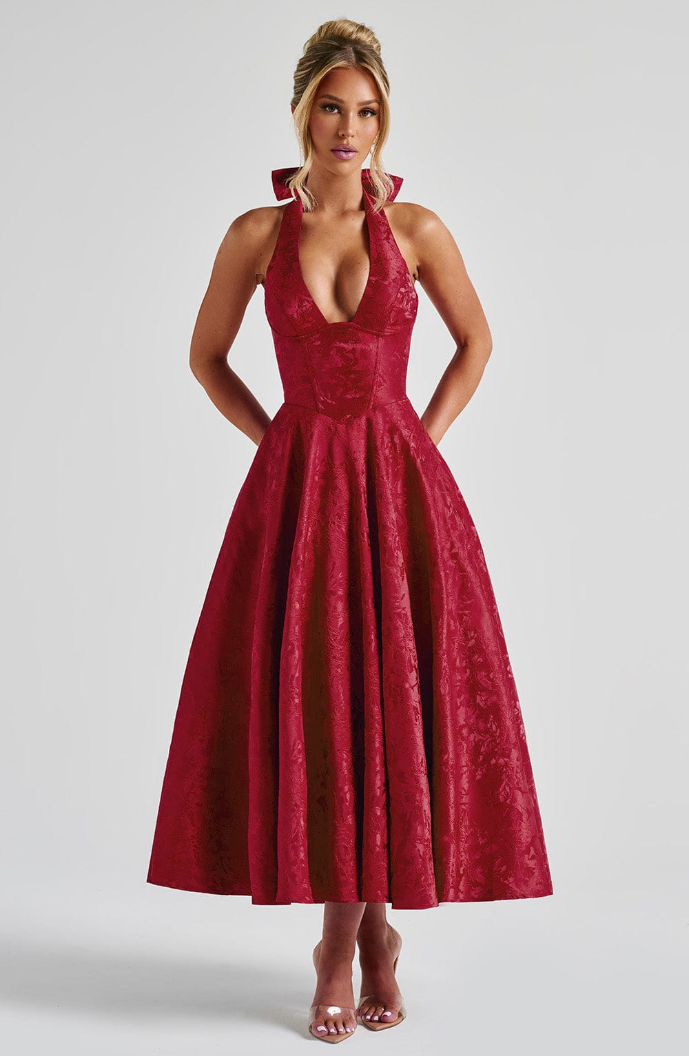 Renata - Maxi con cintura ajustable de encaje jacquard