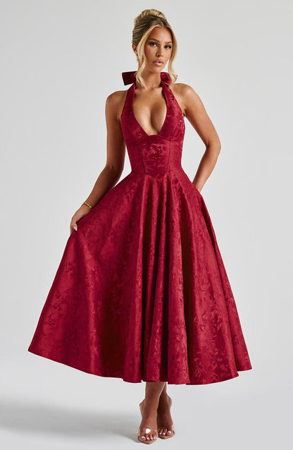 Renata - Maxi con cintura ajustable de encaje jacquard