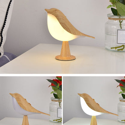 Lámpara de mesa con diseño de pájaro en acabado de madera