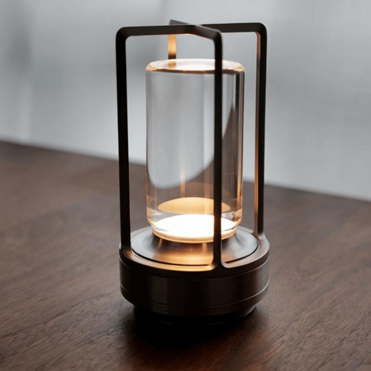 Lámpara de mesa de cristal con efecto vela LED