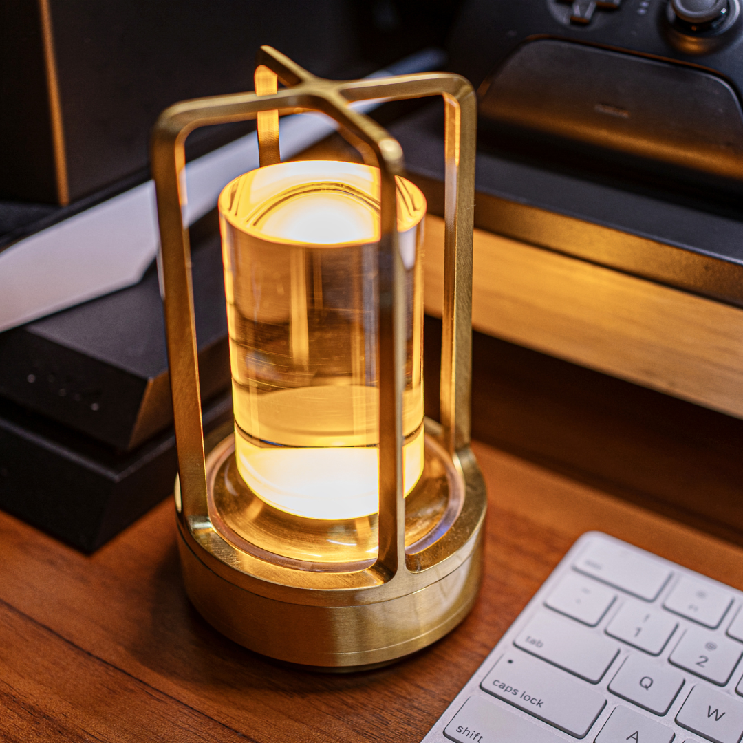 Lámpara de mesa de cristal con efecto vela LED