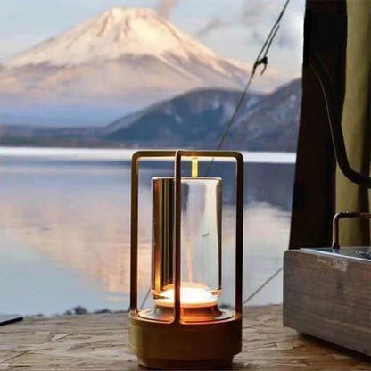 Lámpara de mesa de cristal con efecto vela LED