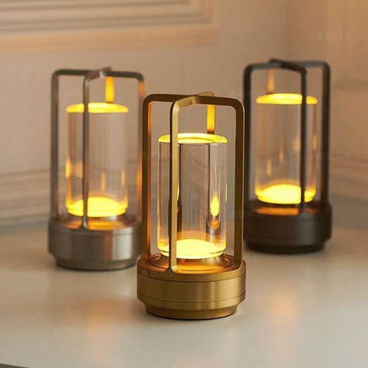 Lámpara de mesa de cristal con efecto vela LED