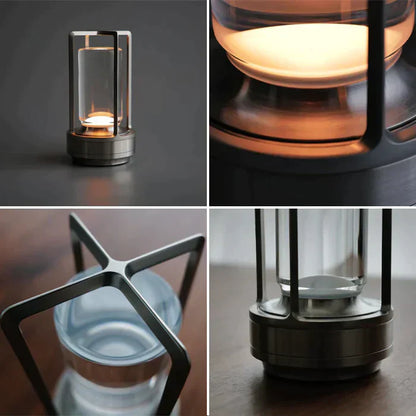 Lámpara de mesa de cristal con efecto vela LED