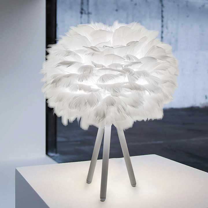 Table Lamp with Feather Shade and Tripod Base