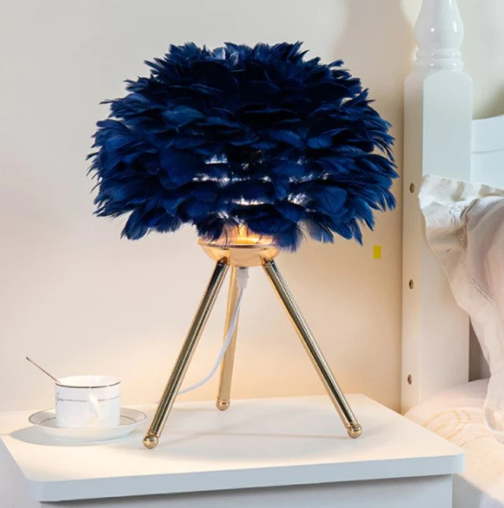 Table Lamp with Feather Shade and Tripod Base