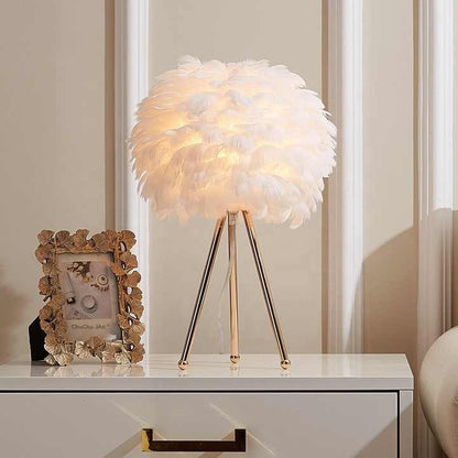 Table Lamp with Feather Shade and Tripod Base