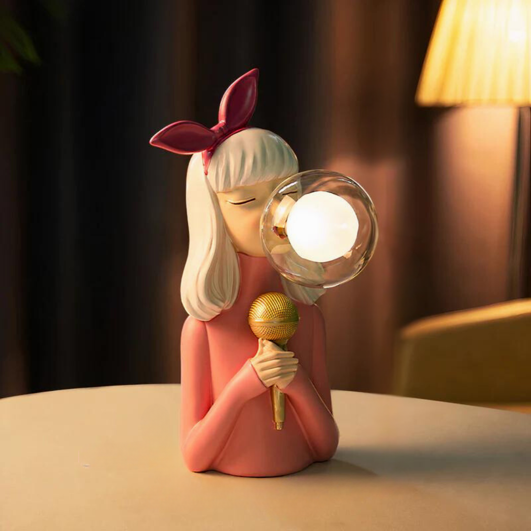 Lámpara de mesa moderna con diseño de niña en resina
