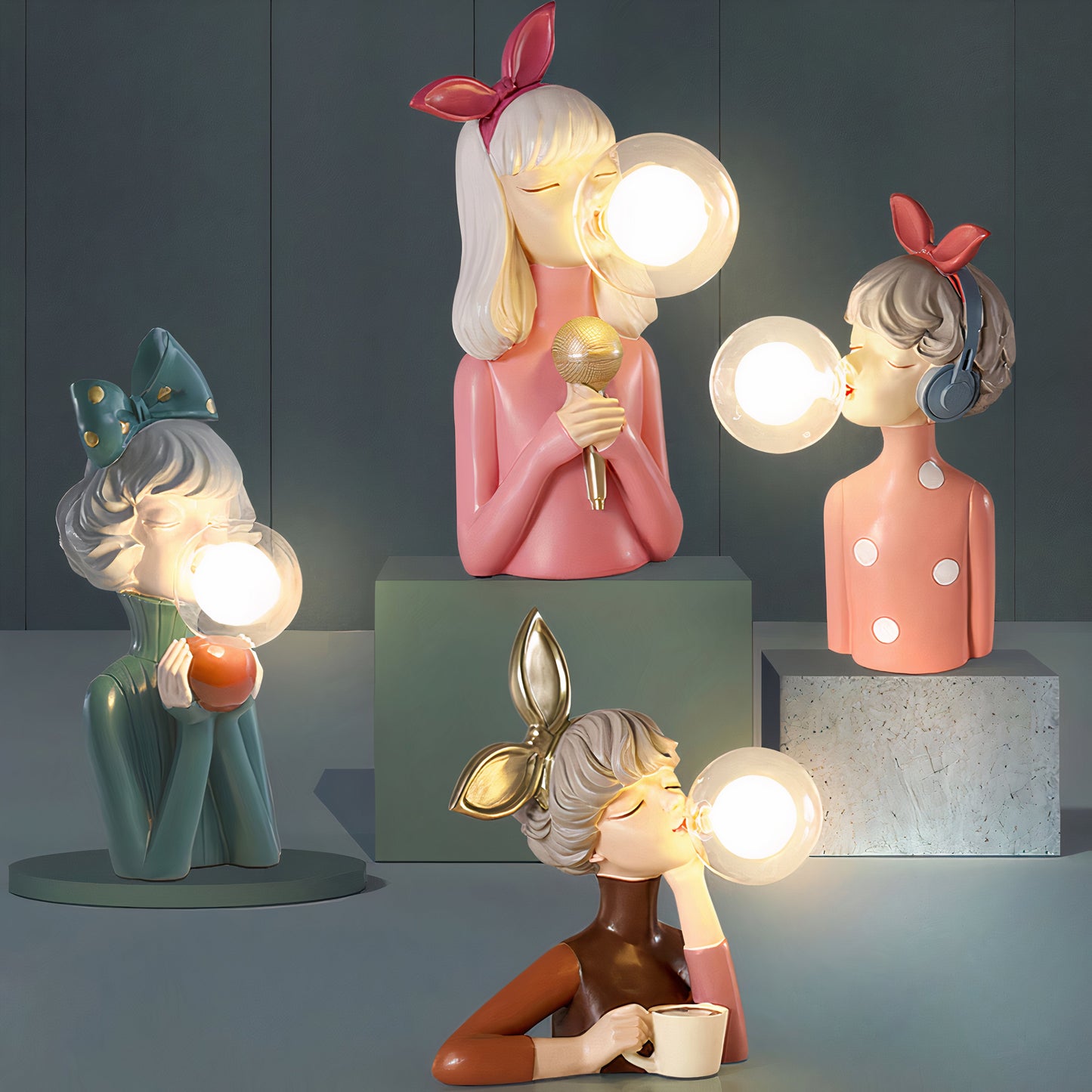 Lámpara de mesa moderna con diseño de niña en resina