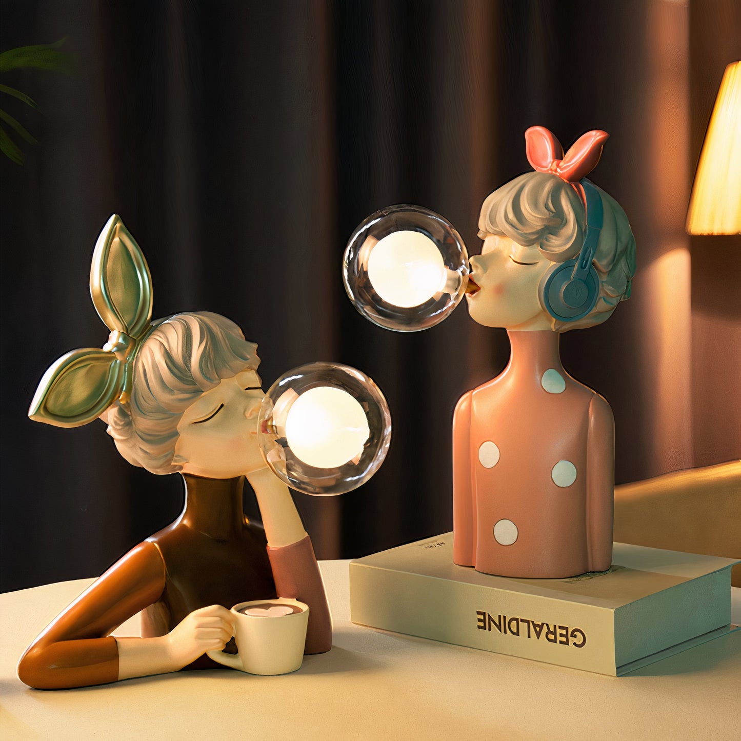 Lámpara de mesa moderna con diseño de niña en resina