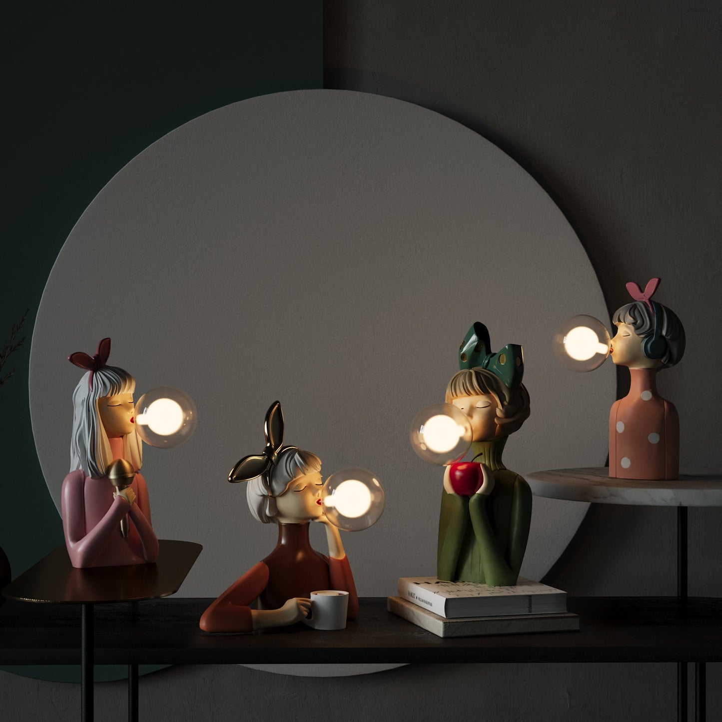Lámpara de mesa moderna con diseño de niña en resina