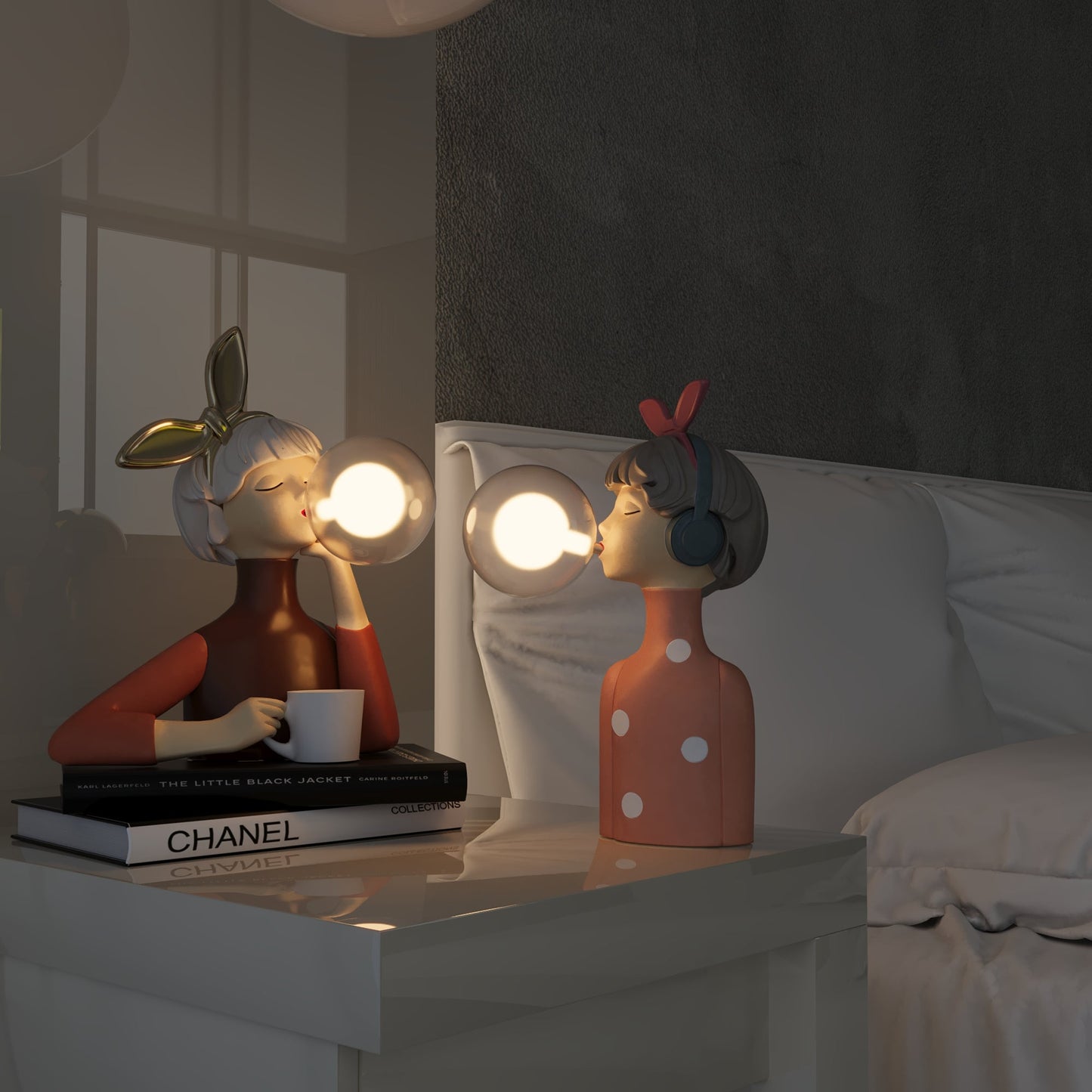 Lámpara de mesa moderna con diseño de niña en resina