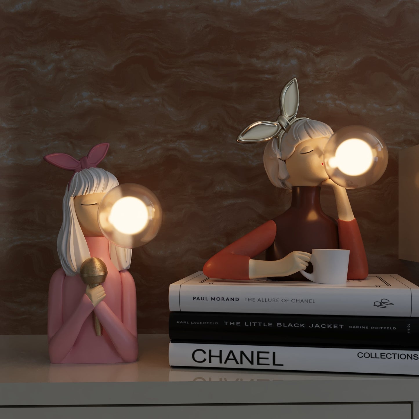 Lámpara de mesa moderna con diseño de niña en resina
