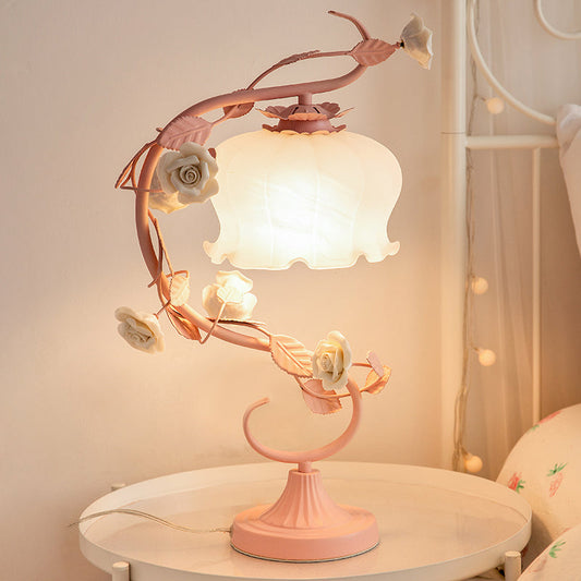 Lámpara de mesa vintage rosa vidrio luz de noche