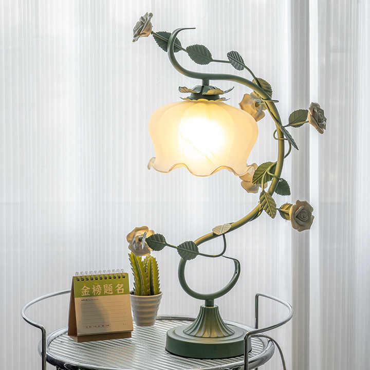 Lámpara de mesa vintage rosa vidrio luz de noche