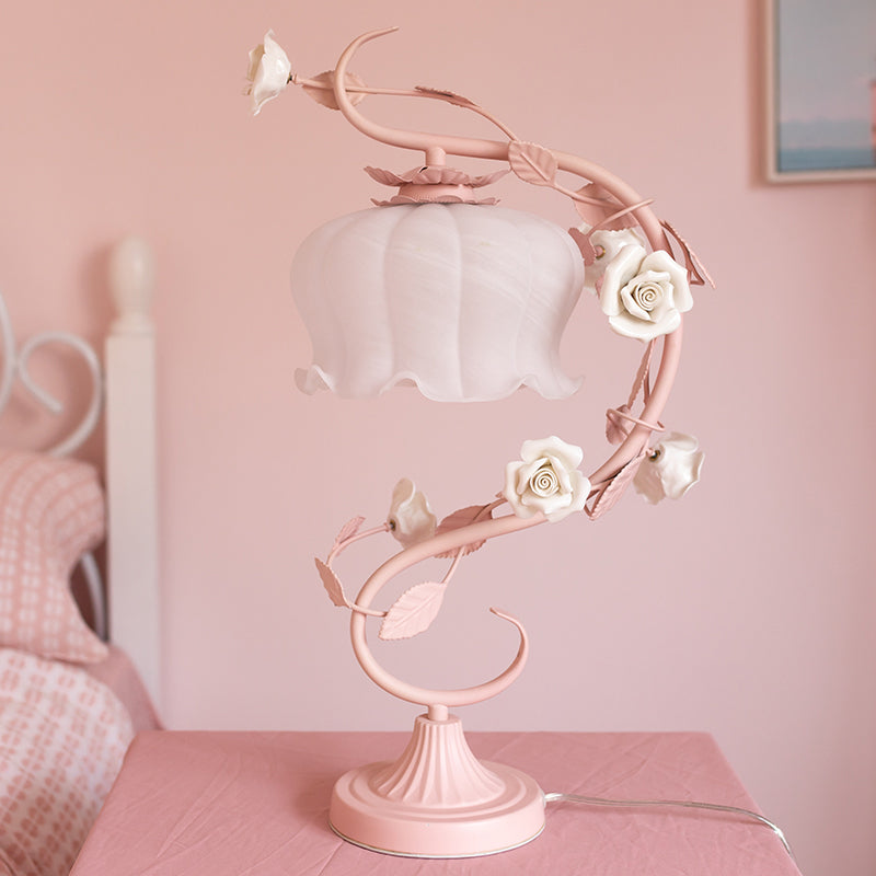 Lámpara de mesa vintage rosa vidrio luz de noche