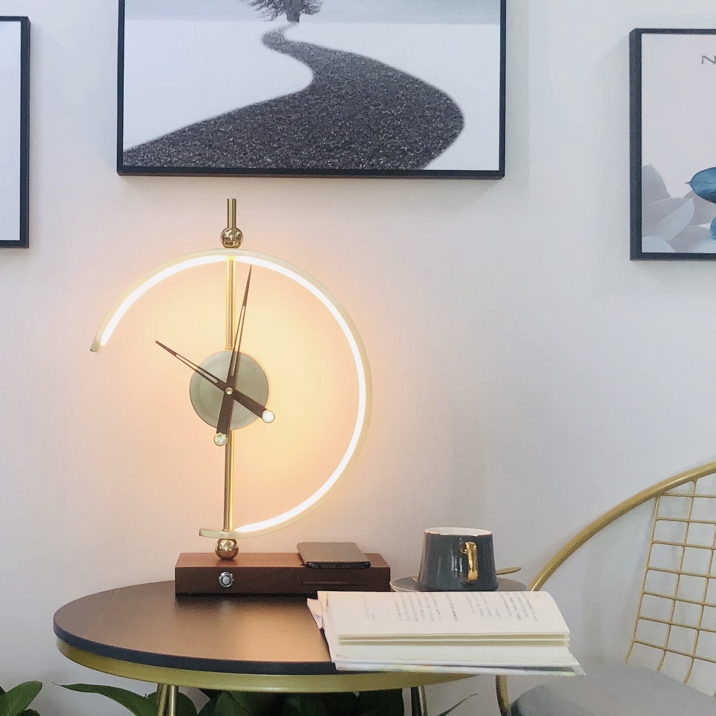 Table Lamp with Wireless Charger and Clock