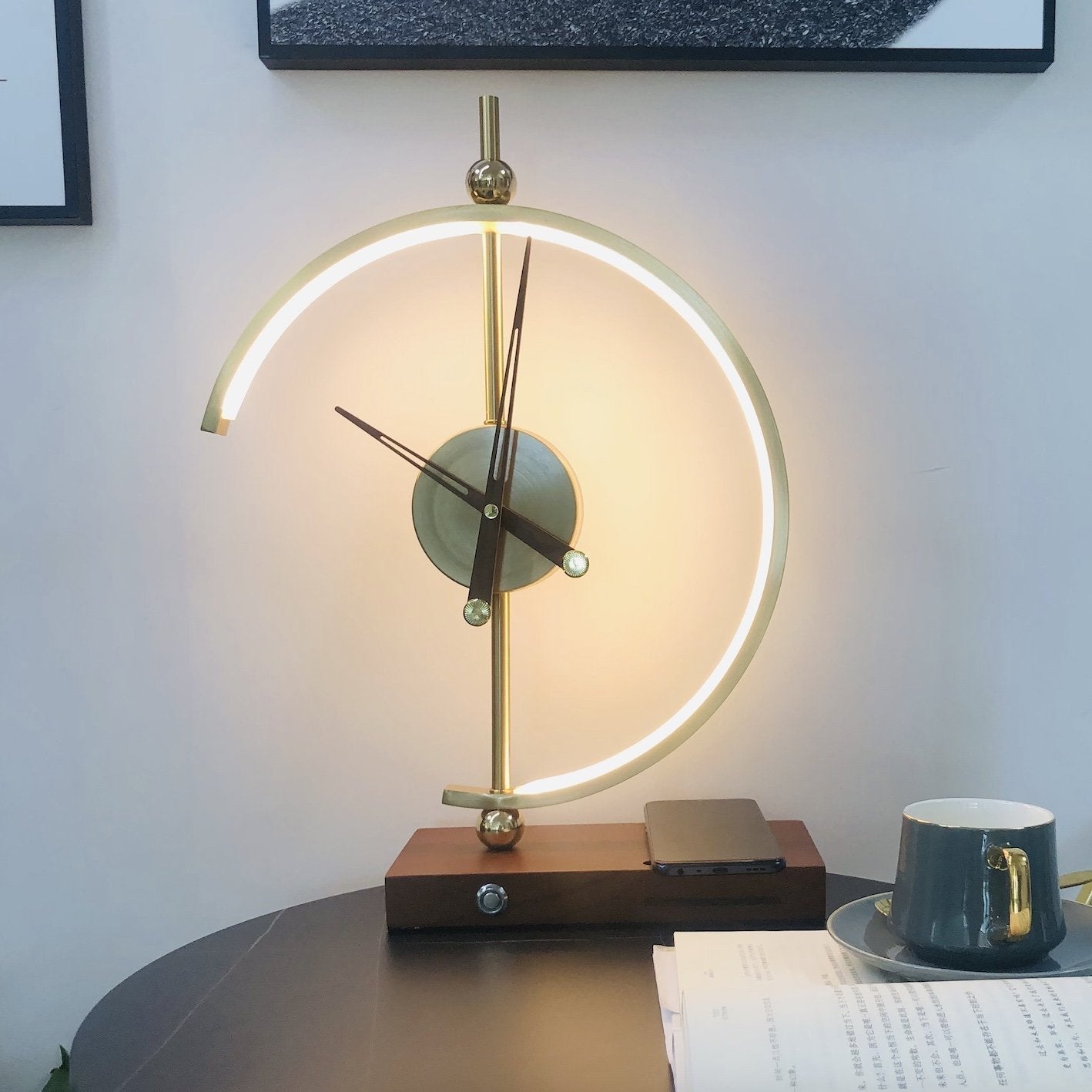Table Lamp with Wireless Charger and Clock