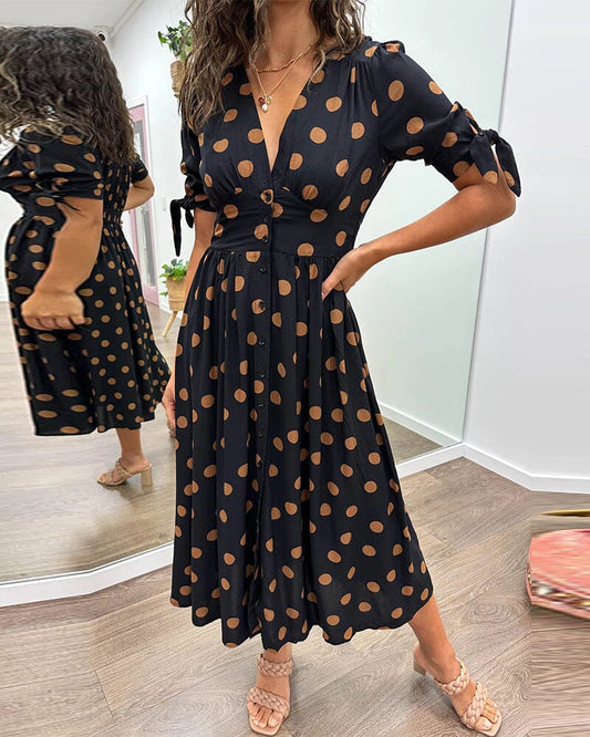 Kimberly | Vestido de escote en V con lunares