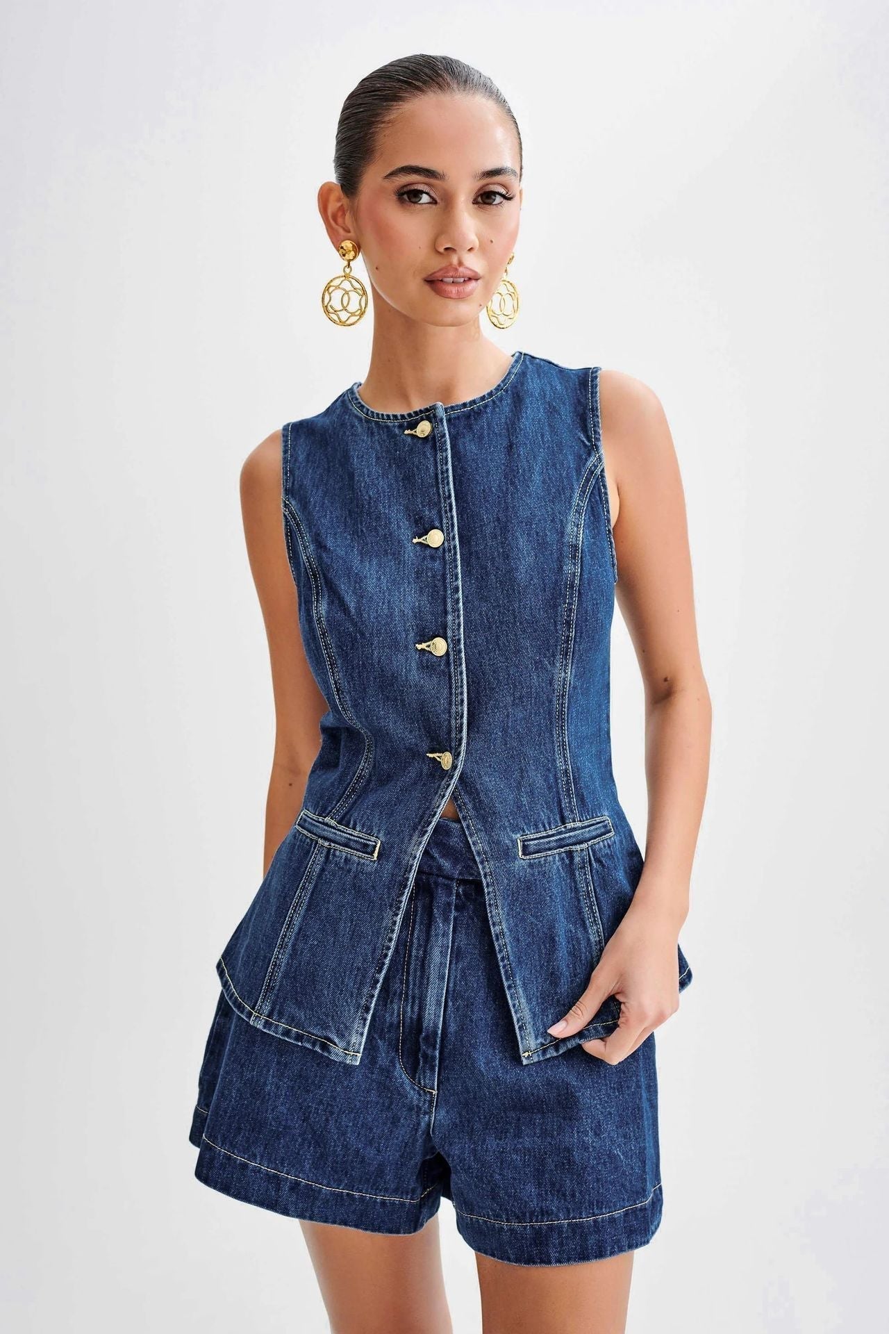 Luca™ | Conjunto de chaleco y shorts de mezclilla – Casual y a la moda para uso diario