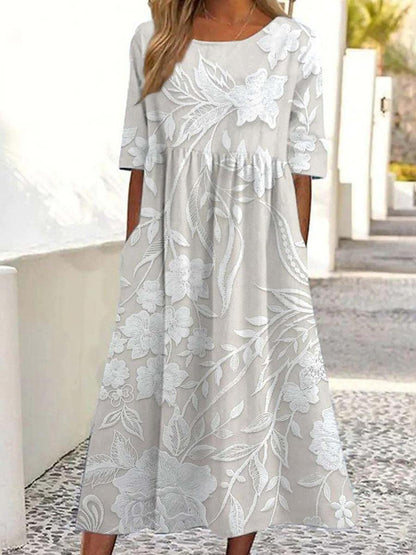 Dovie - Vestido Largo Floral Atemporal con Mangas 3/4
