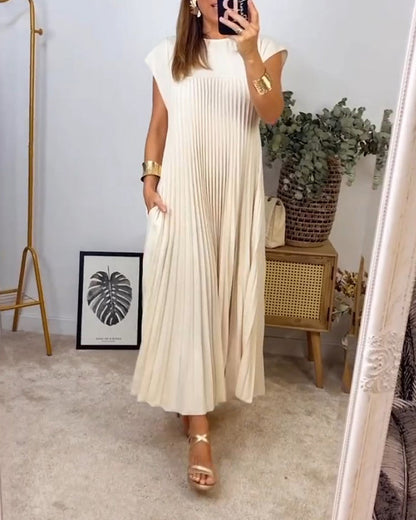 Vestido sin mangas, sencillo, plisado, elegante